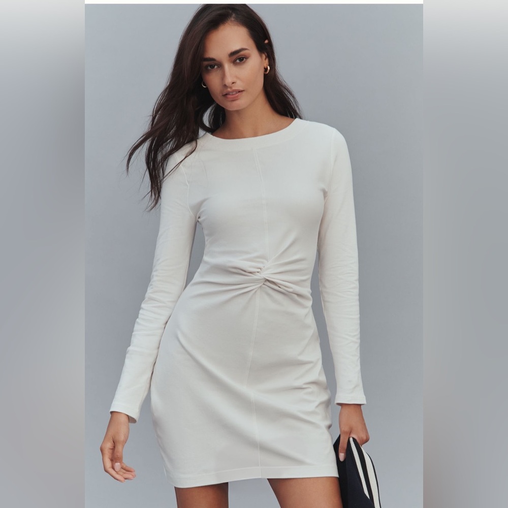 Daily Practice Long-Sleeve Gathered Mini Dress in Vanilla
